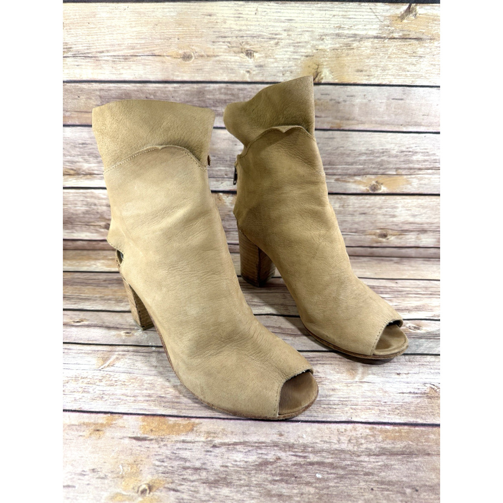 Free People Womens Golden Road Peep Toe Soft Tan Leather Ankle Boots 37/6.5 - Picture 2 of 9